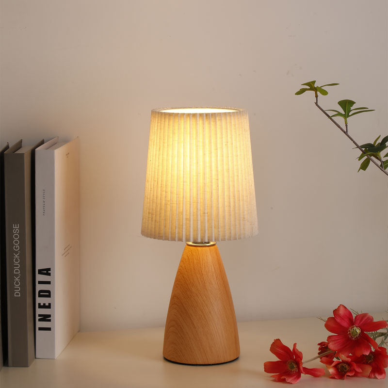 Modern Minimalist Cylinder Conical Fabric Ceramic 1-Light Table Lamp For Bedroom