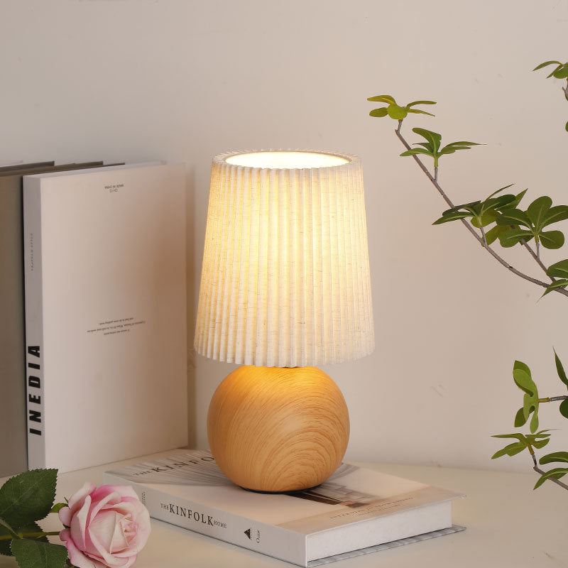 Modern Minimalist Cylinder Conical Fabric Ceramic 1-Light Table Lamp For Bedroom