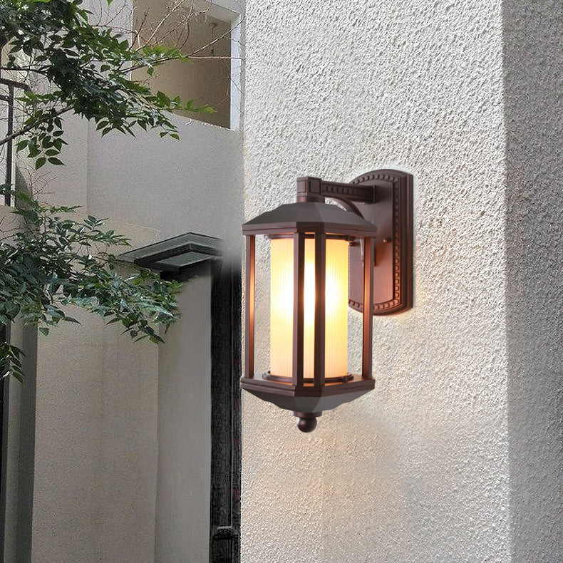 Traditional Vintage Square Cylinder Glass Aluminum 1-Light Wall Sconce Lamp For Outdoor Patio