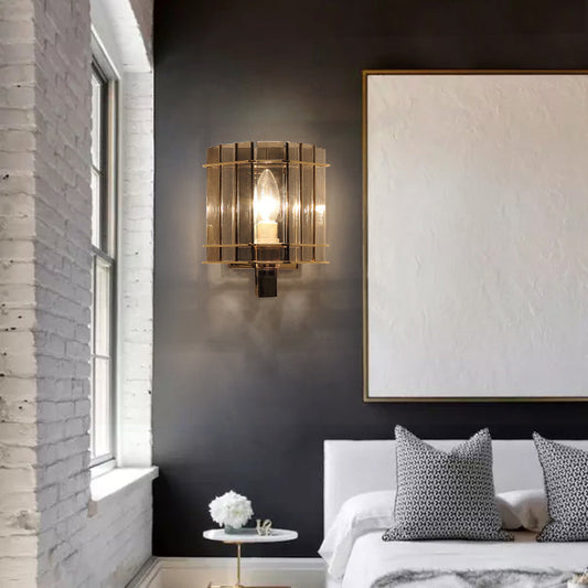 現代的なスカンジナビアの丸型シリンダーガラス鉄製1灯壁取り付け用燭台ランプリビングルーム用