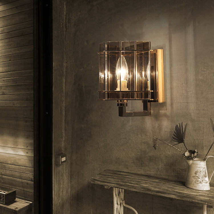 現代的なスカンジナビアの丸型シリンダーガラス鉄製1灯壁取り付け用燭台ランプリビングルーム用