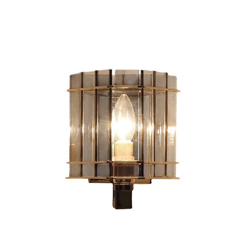 現代的なスカンジナビアの丸型シリンダーガラス鉄製1灯壁取り付け用燭台ランプリビングルーム用