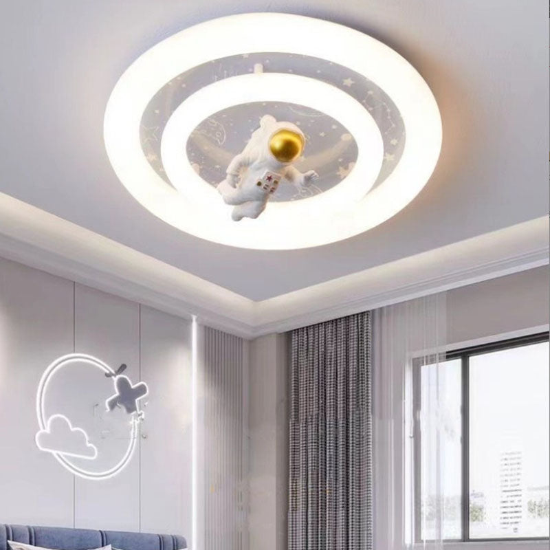 Modern Art Deco Round Spaceman Bunny Airplane Acrylic Resin Iron LED Flush Mount Ceiling Light For Bedroom
