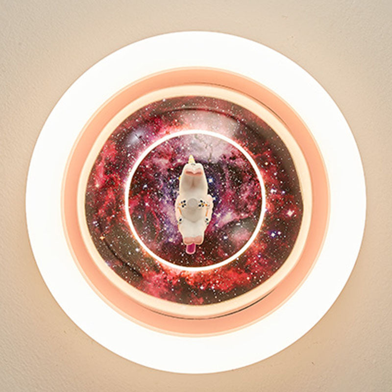 Modern Art Deco Kids Unicorn Stars Round Acrylic Resin Iron LED Flush Mount Ceiling Light For Bedroom