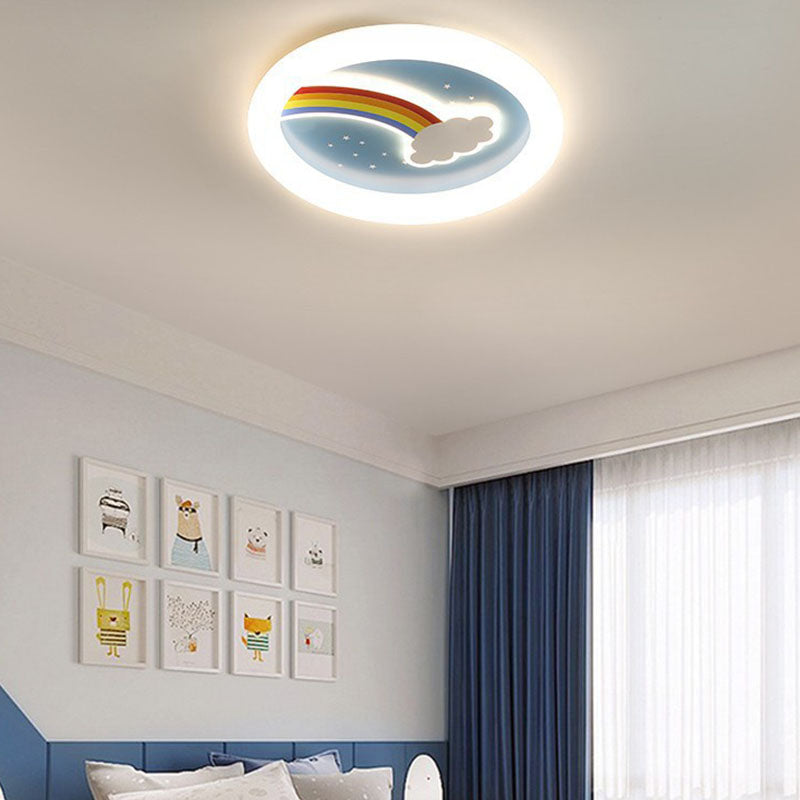 Modern Art Deco Kids Rainbow Clouds Round Acrylic Plastic Iron LED Flush Mount Ceiling Light For Bedroom