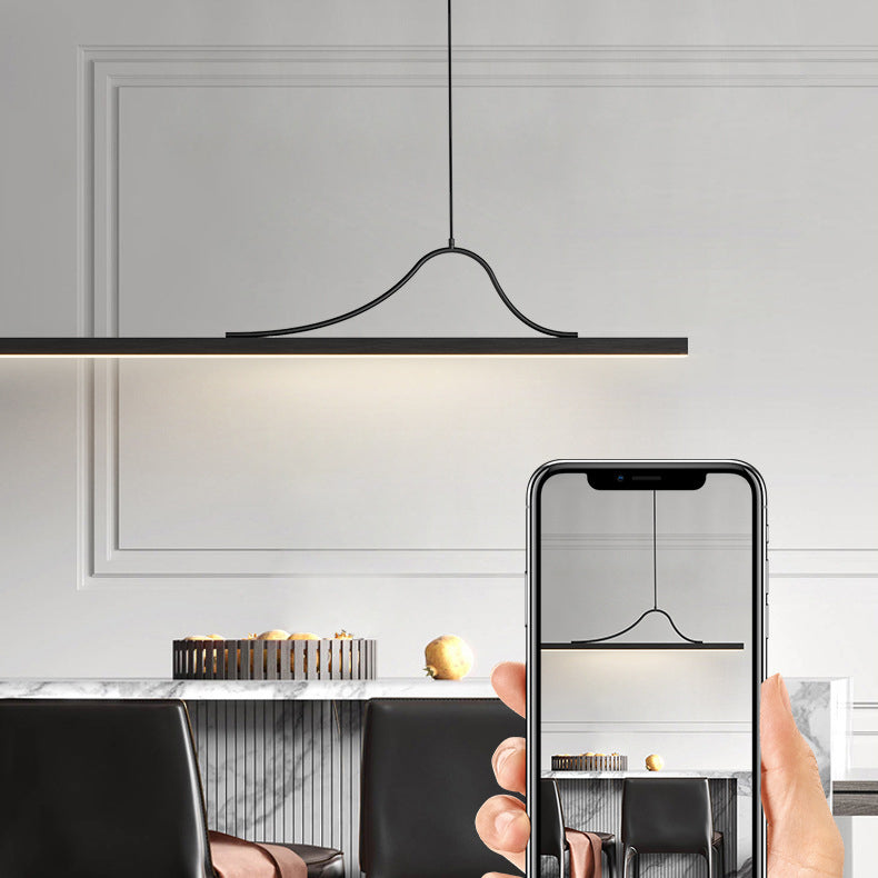 Modern Minimalist Bar Curved Rectangle Acrylic Aluminum LED Chandelier Island Light For Dining Room