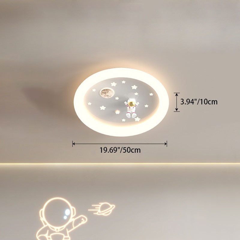 Modern Art Deco Kids Astronaut Stars Round Acrylic Iron LED Flush Mount Ceiling Light For Bedroom