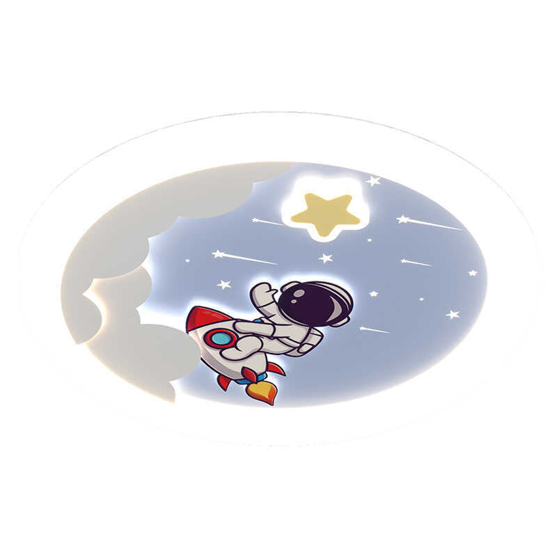 Modern Art Deco Kids Sky Spaceman Round PE Iron LED Flush Mount Ceiling Light For Bedroom