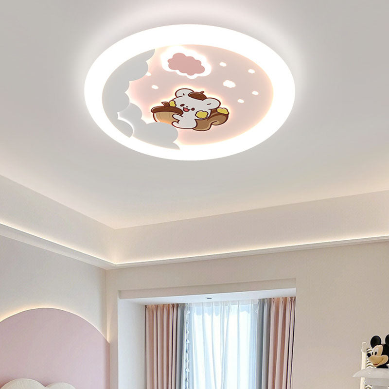 Modern Art Deco Kids Sky Spaceman Round PE Iron LED Flush Mount Ceiling Light For Bedroom