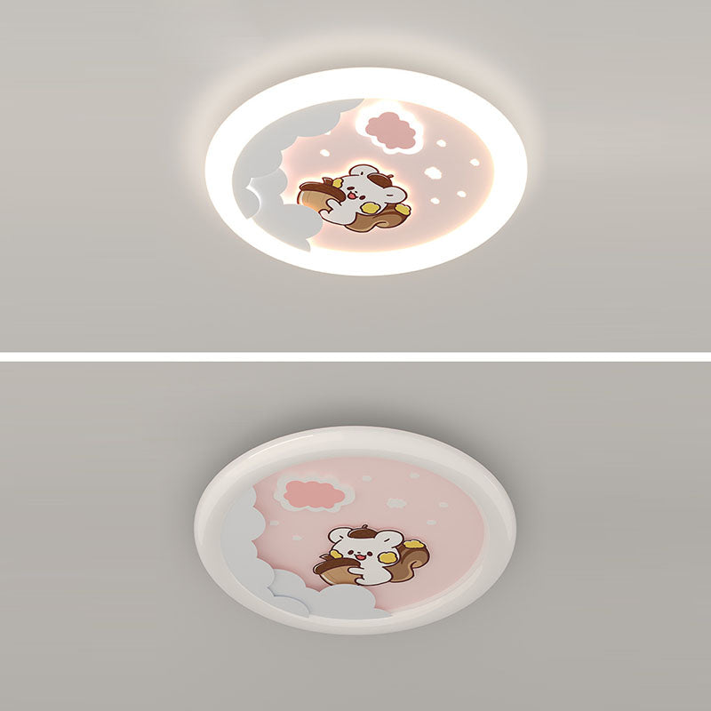 Modern Art Deco Kids Sky Spaceman Round PE Iron LED Flush Mount Ceiling Light For Bedroom