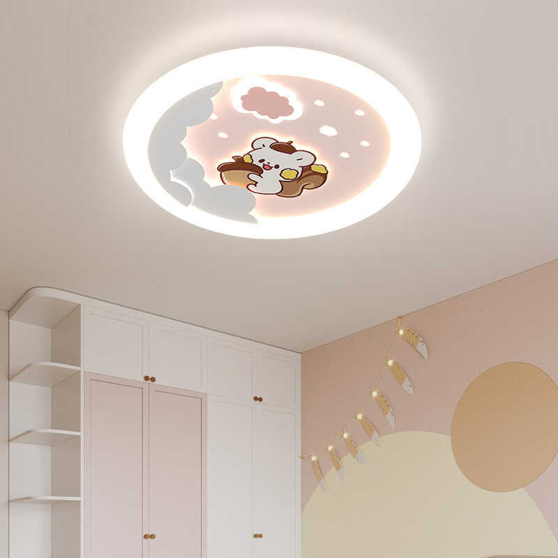 Modern Art Deco Kids Sky Spaceman Round PE Iron LED Flush Mount Ceiling Light For Bedroom