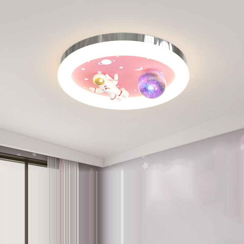 Modern Art Deco Kids Star Astronaut Round Acrylic Resin Iron LED Flush Mount Ceiling Light For Bedroom