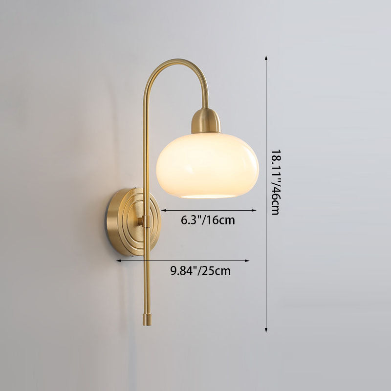 Contemporary Scandinavian Persimmon Shape Round Glass Brass 1-Light Wall Sconce Lamp For Living Room