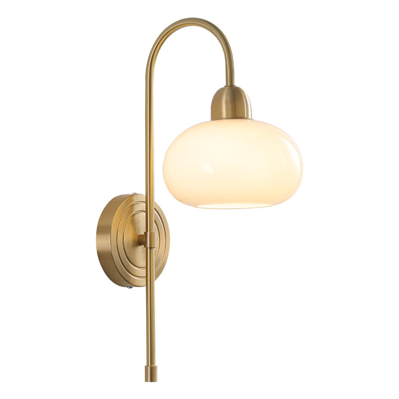Contemporary Scandinavian Persimmon Shape Round Glass Brass 1-Light Wall Sconce Lamp For Living Room