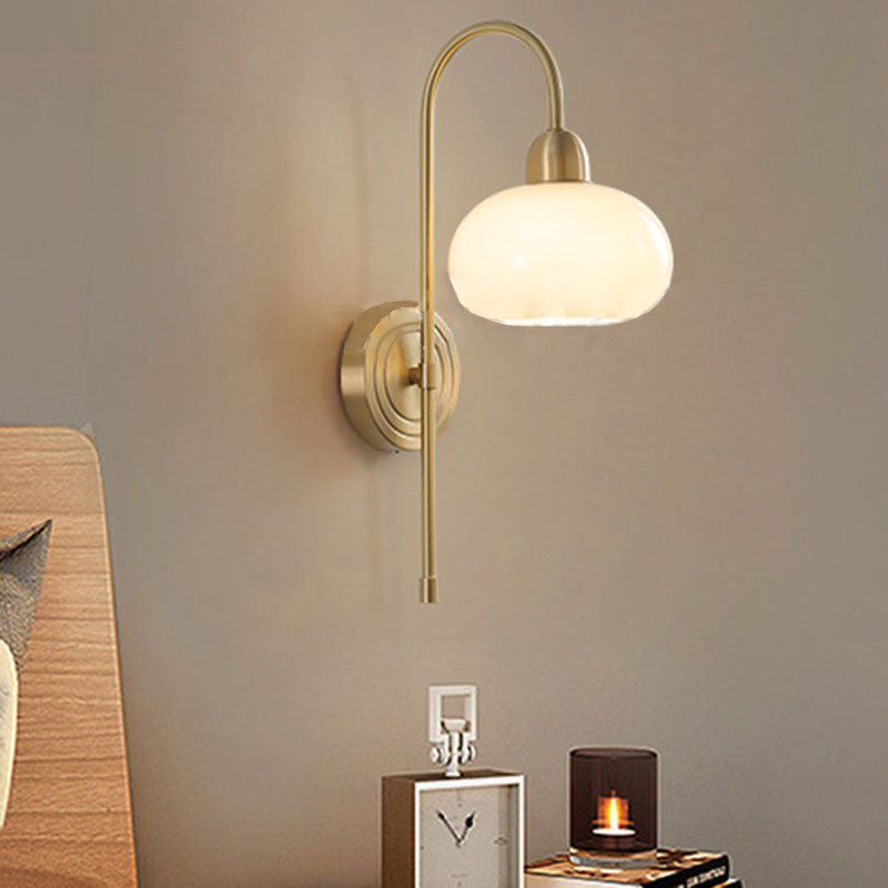 Contemporary Scandinavian Persimmon Shape Round Glass Brass 1-Light Wall Sconce Lamp For Living Room