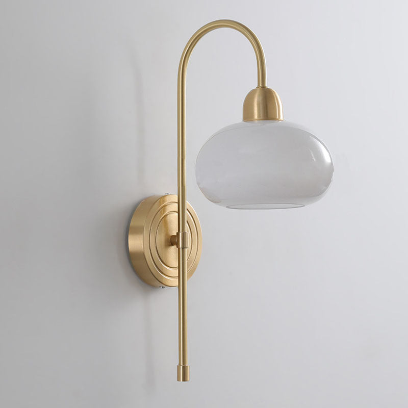 Contemporary Scandinavian Persimmon Shape Round Glass Brass 1-Light Wall Sconce Lamp For Living Room
