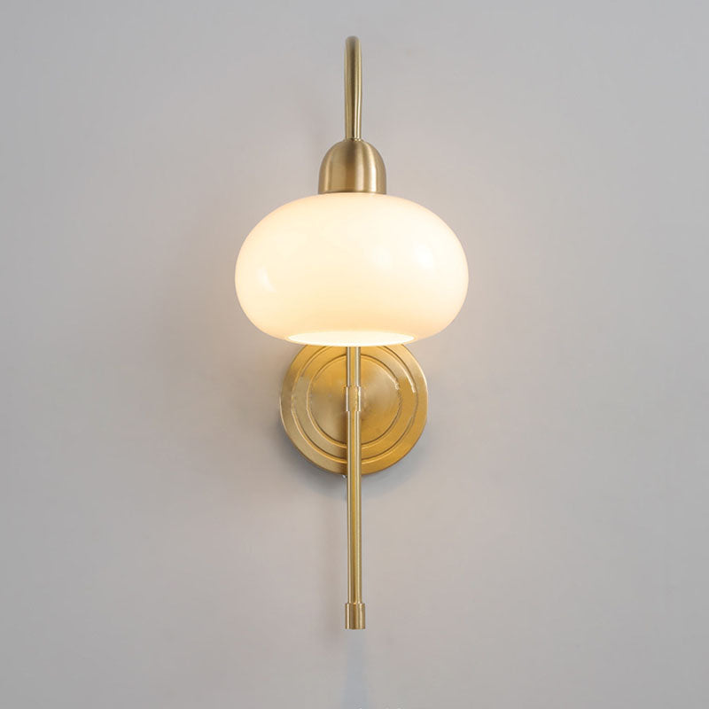 Contemporary Scandinavian Persimmon Shape Round Glass Brass 1-Light Wall Sconce Lamp For Living Room