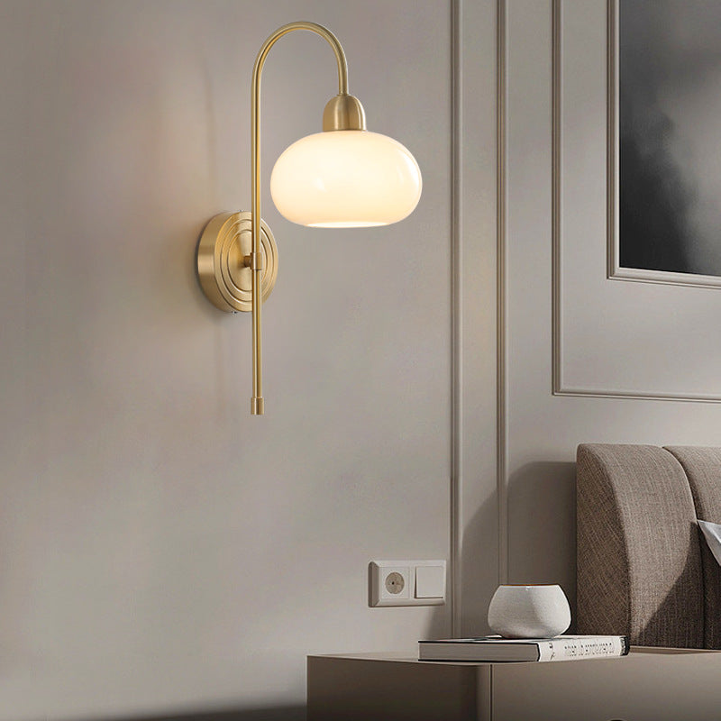 Contemporary Scandinavian Persimmon Shape Round Glass Brass 1-Light Wall Sconce Lamp For Living Room