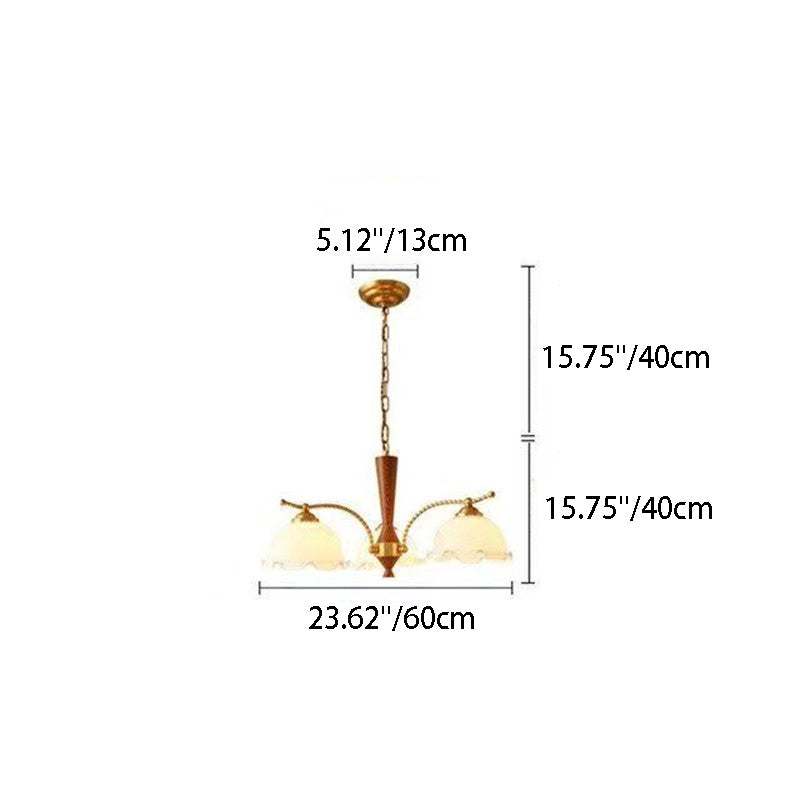 Traditional Vintage Floral Branch Curved Glass Wood Brass 3/5 Light Chandelier For Living Room