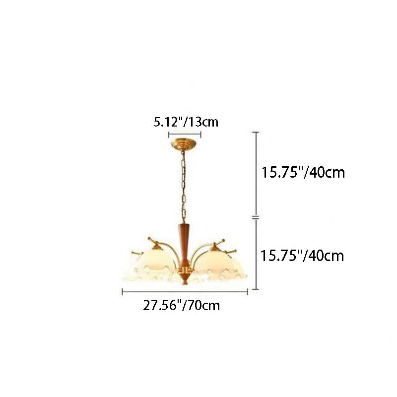 Traditional Vintage Floral Branch Curved Glass Wood Brass 3/5 Light Chandelier For Living Room