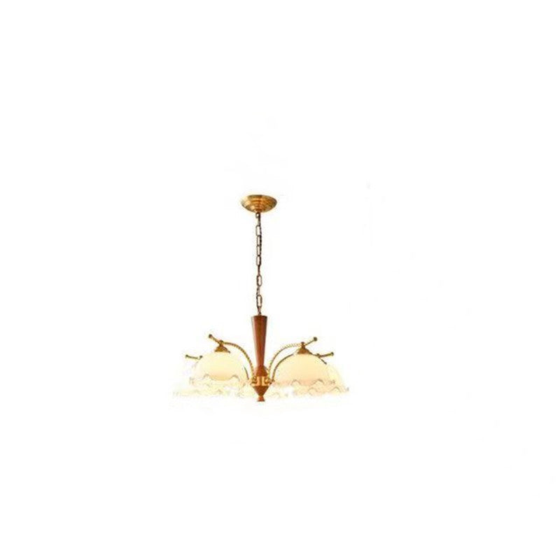 Traditional Vintage Floral Branch Curved Glass Wood Brass 3/5 Light Chandelier For Living Room