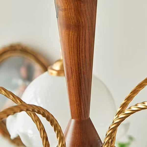 Traditional Vintage Floral Branch Curved Glass Wood Brass 3/5 Light Chandelier For Living Room