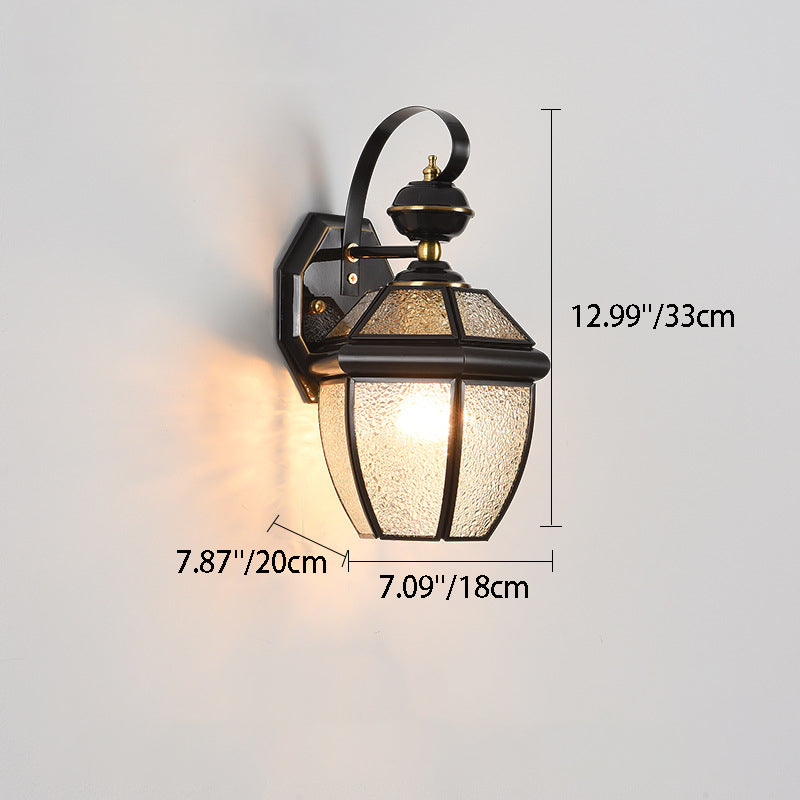 Contemporary Scandinavian Hexagon Round Waterproof Glass Brass 1-Light Wall Sconce Lamp For Outdoor Patio