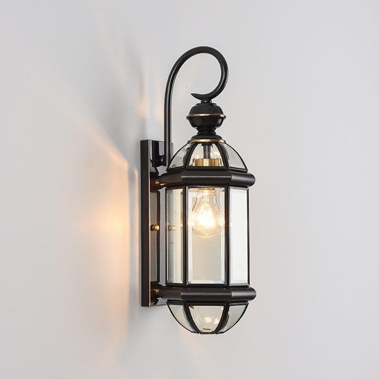 Contemporary Scandinavian Hexagon Round Waterproof Glass Brass 1-Light Wall Sconce Lamp For Outdoor Patio