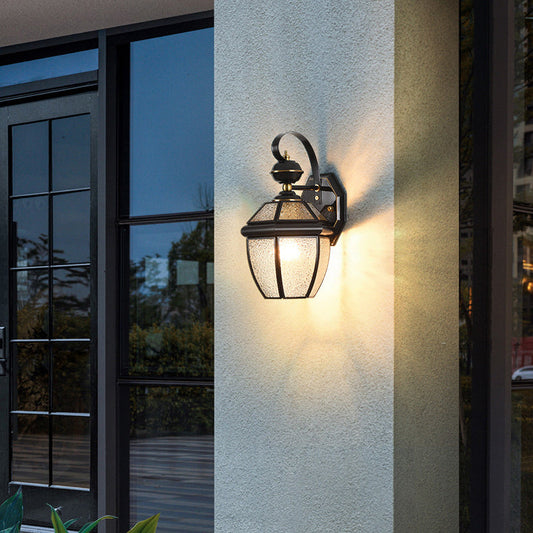 Contemporary Scandinavian Hexagon Round Waterproof Glass Brass 1-Light Wall Sconce Lamp For Outdoor Patio