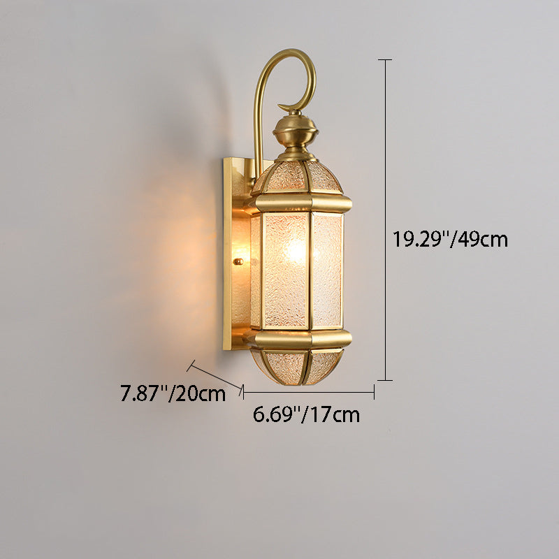 Contemporary Scandinavian Hexagon Round Waterproof Glass Brass 1-Light Wall Sconce Lamp For Outdoor Patio