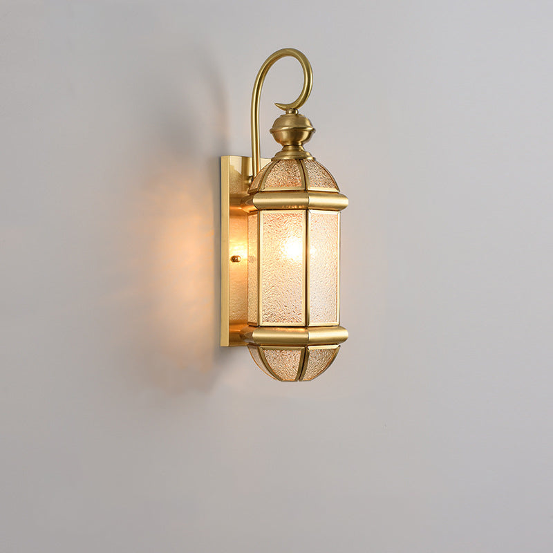 Contemporary Scandinavian Hexagon Round Waterproof Glass Brass 1-Light Wall Sconce Lamp For Outdoor Patio