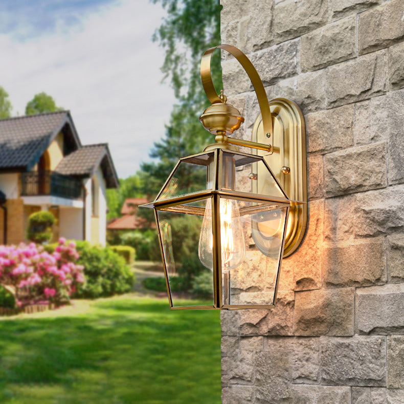 Contemporary Nordic Hexagonal Bell Waterproof Glass Brass 1-Light Wall Sconce Lamp For Outdoor Patio