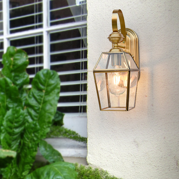 Contemporary Nordic Hexagonal Bell Waterproof Glass Brass 1-Light Wall Sconce Lamp For Outdoor Patio