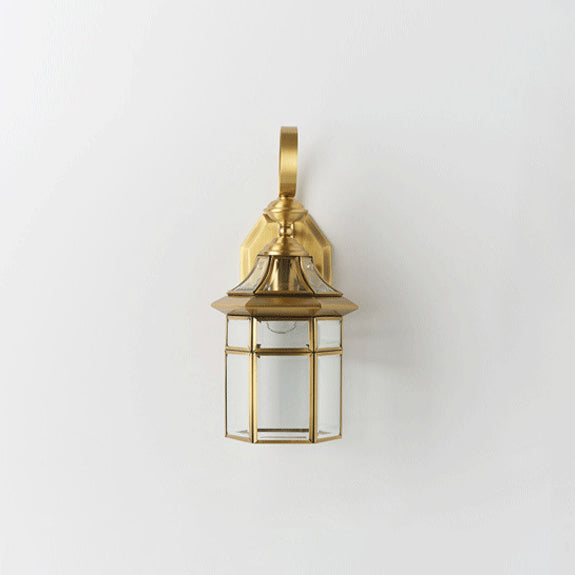 Contemporary Nordic Hexagonal Bell Waterproof Glass Brass 1-Light Wall Sconce Lamp For Outdoor Patio
