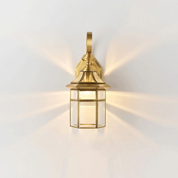 Contemporary Nordic Hexagonal Bell Waterproof Glass Brass 1-Light Wall Sconce Lamp For Outdoor Patio