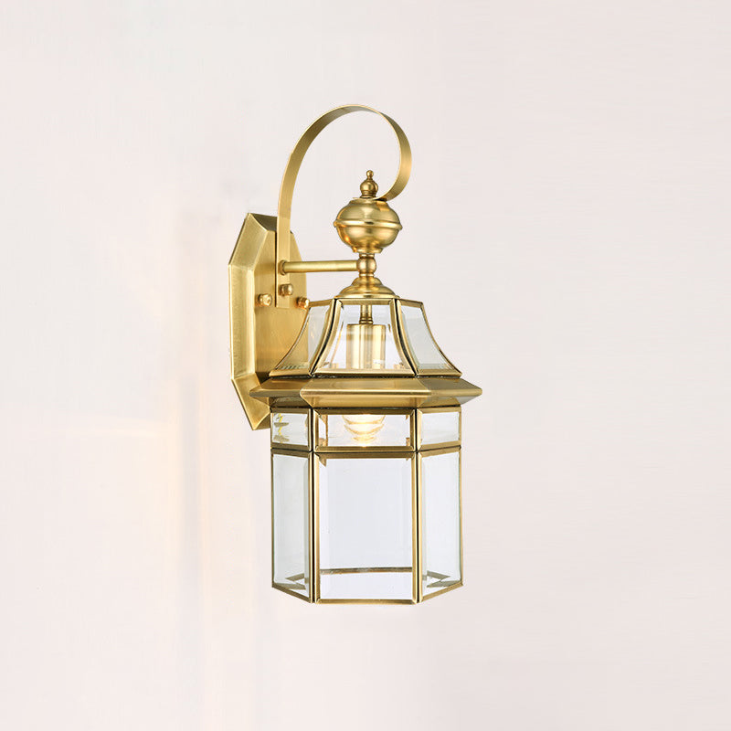Contemporary Nordic Hexagonal Bell Waterproof Glass Brass 1-Light Wall Sconce Lamp For Outdoor Patio
