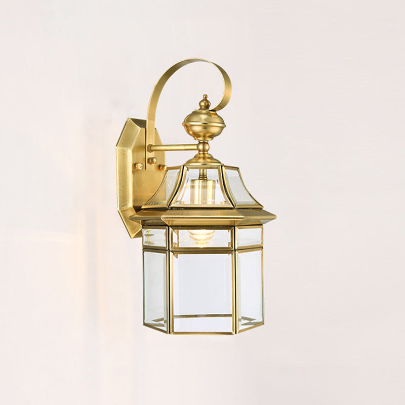 Contemporary Nordic Hexagonal Bell Waterproof Glass Brass 1-Light Wall Sconce Lamp For Outdoor Patio