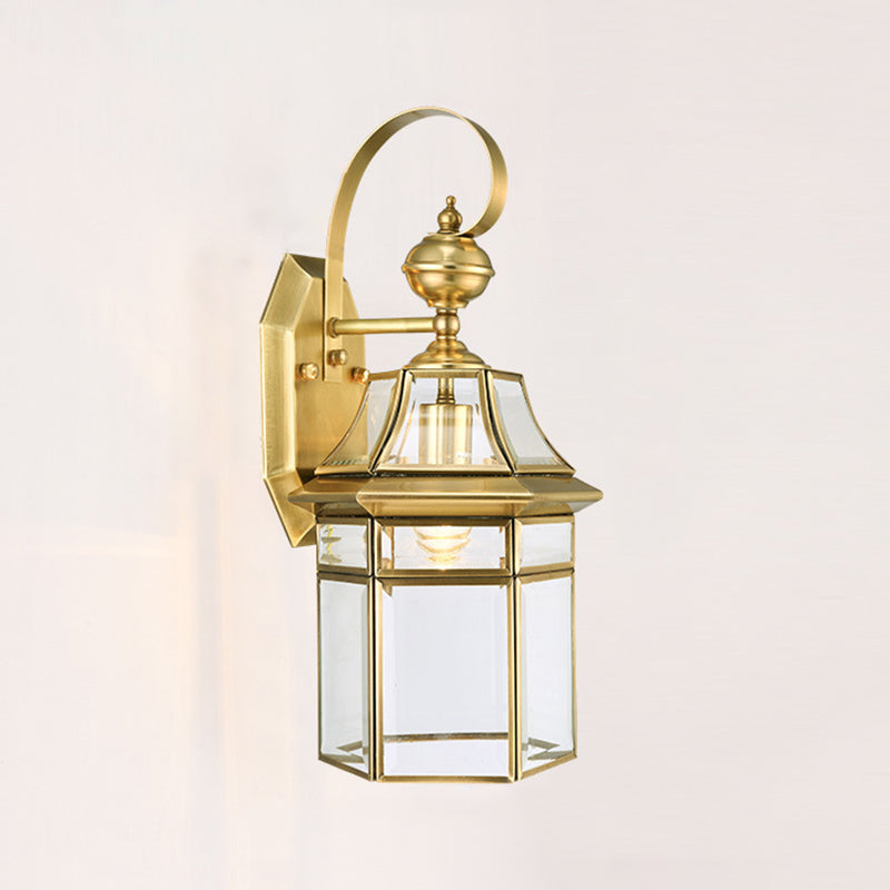 Contemporary Nordic Hexagonal Bell Waterproof Glass Brass 1-Light Wall Sconce Lamp For Outdoor Patio
