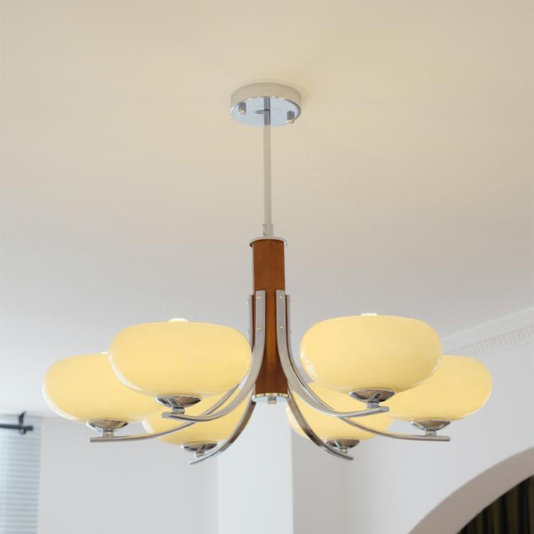 Traditional French Round Cylinder Branch Glass Iron 3/6 Light Chandelier For Living Room