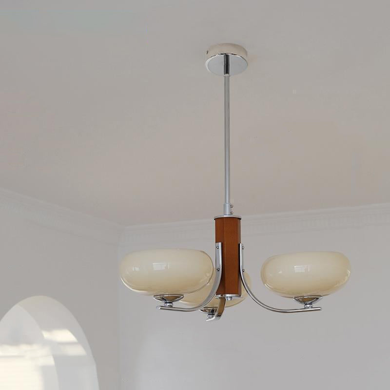 Traditional French Round Cylinder Branch Glass Iron 3/6 Light Chandelier For Living Room