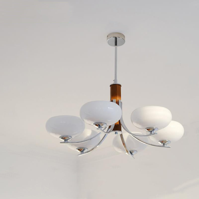 Traditional French Round Cylinder Branch Glass Iron 3/6 Light Chandelier For Living Room