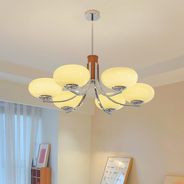 Traditional French Round Cylinder Branch Glass Iron 3/6 Light Chandelier For Living Room