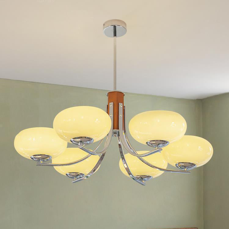 Traditional French Round Cylinder Branch Glass Iron 3/6 Light Chandelier For Living Room