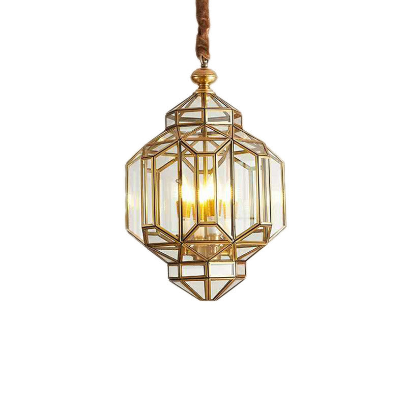 Modern Luxury Prism Octagonal Glass Brass 4-Light Chandelier For Living Room