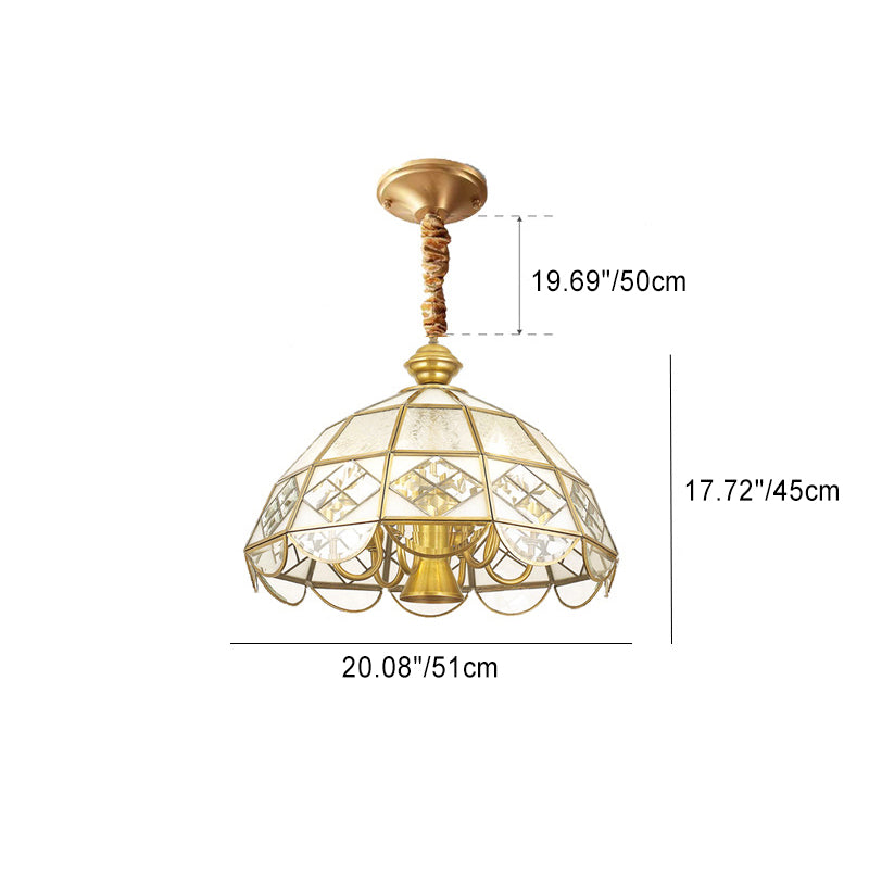 Contemporary Scandinavian Round Umbrella Glass Copper 1/7 Light Chandelier For Living Room