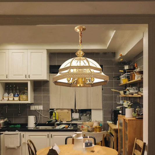 現代的なスカンジナビアの丸い傘ガラス銅1/7ライトシャンデリアリビングルーム用