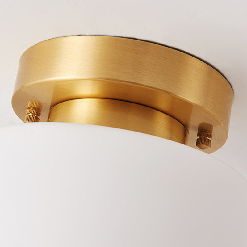 Contemporary Scandinavian Cylinder Round Glass Copper 1-Light Semi-Flush Mount Ceiling Light For Bedroom
