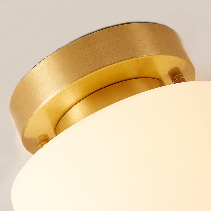 Contemporary Scandinavian Cylinder Round Glass Copper 1-Light Semi-Flush Mount Ceiling Light For Bedroom