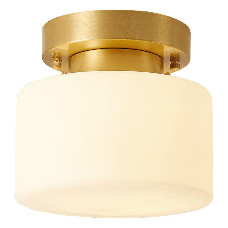 Contemporary Scandinavian Cylinder Round Glass Copper 1-Light Semi-Flush Mount Ceiling Light For Bedroom