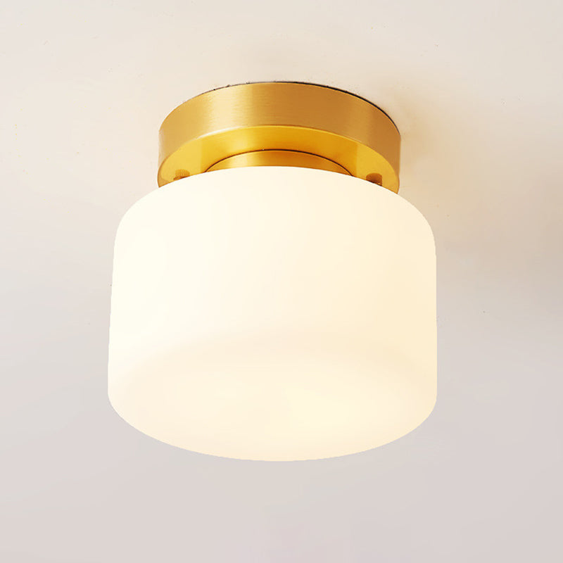 Contemporary Scandinavian Cylinder Round Glass Copper 1-Light Semi-Flush Mount Ceiling Light For Bedroom
